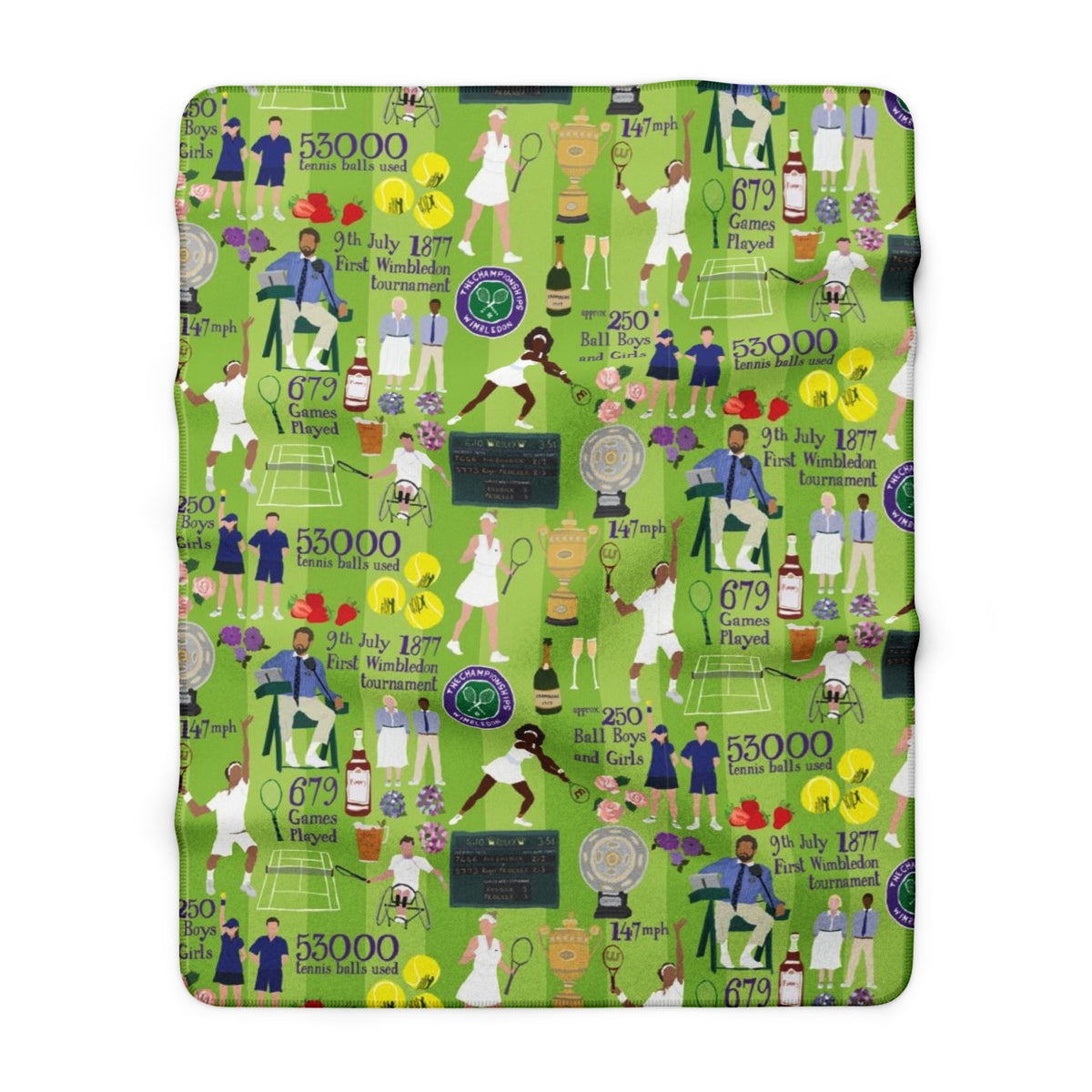 Vintage Cricket Collage Sherpa Fleece Blanket | Cricket Match Icons Pattern