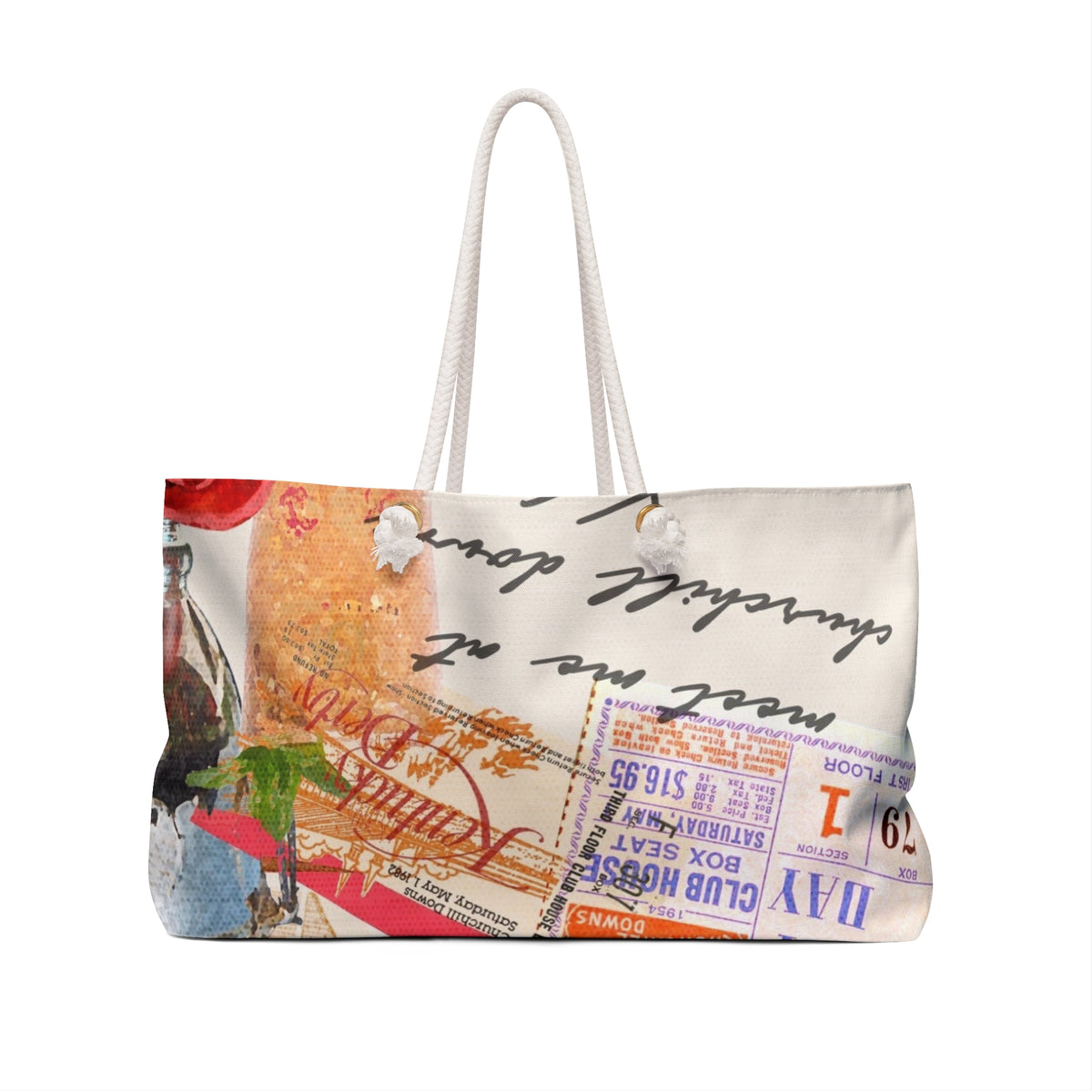 Vintage Travel Collage Weekender Bag | Retro Postcards, Tickets, Horses