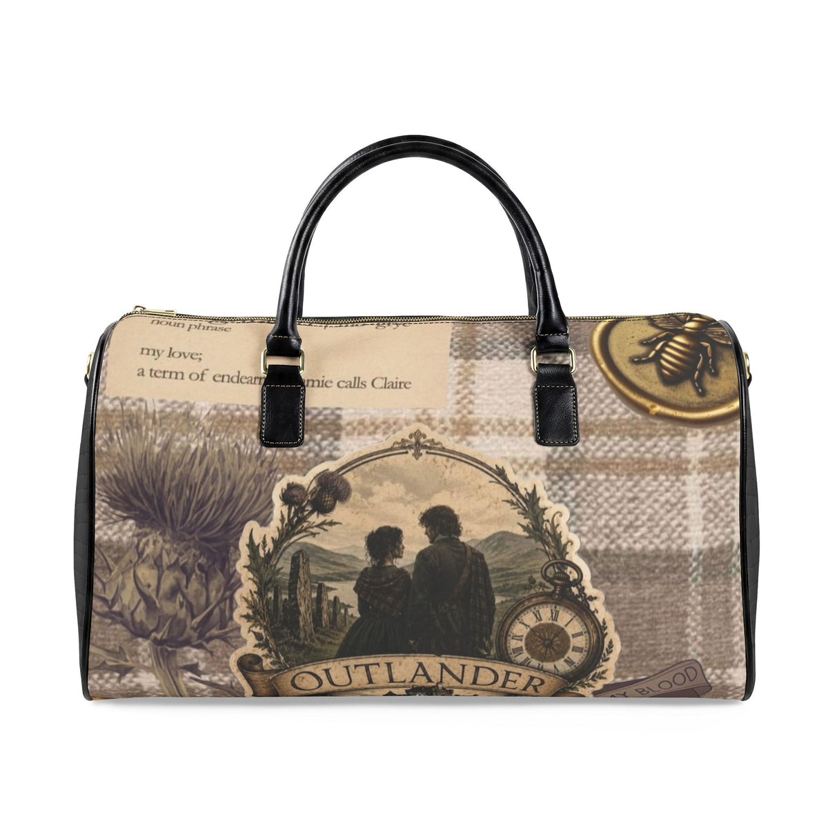 Outlander Silhouette Travel Bag | Faux Leather Duffle, Scottish Theme
