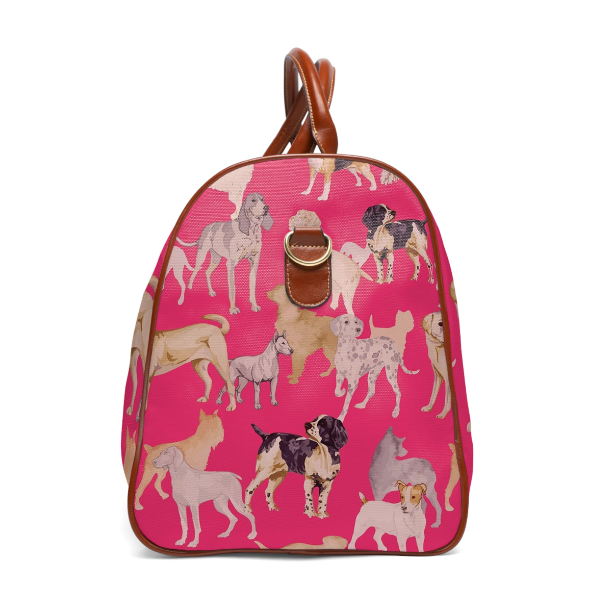 Pink Dog Pattern Waterproof Travel Bag | Duffle with Labrador, Dalmatian, Pug Print