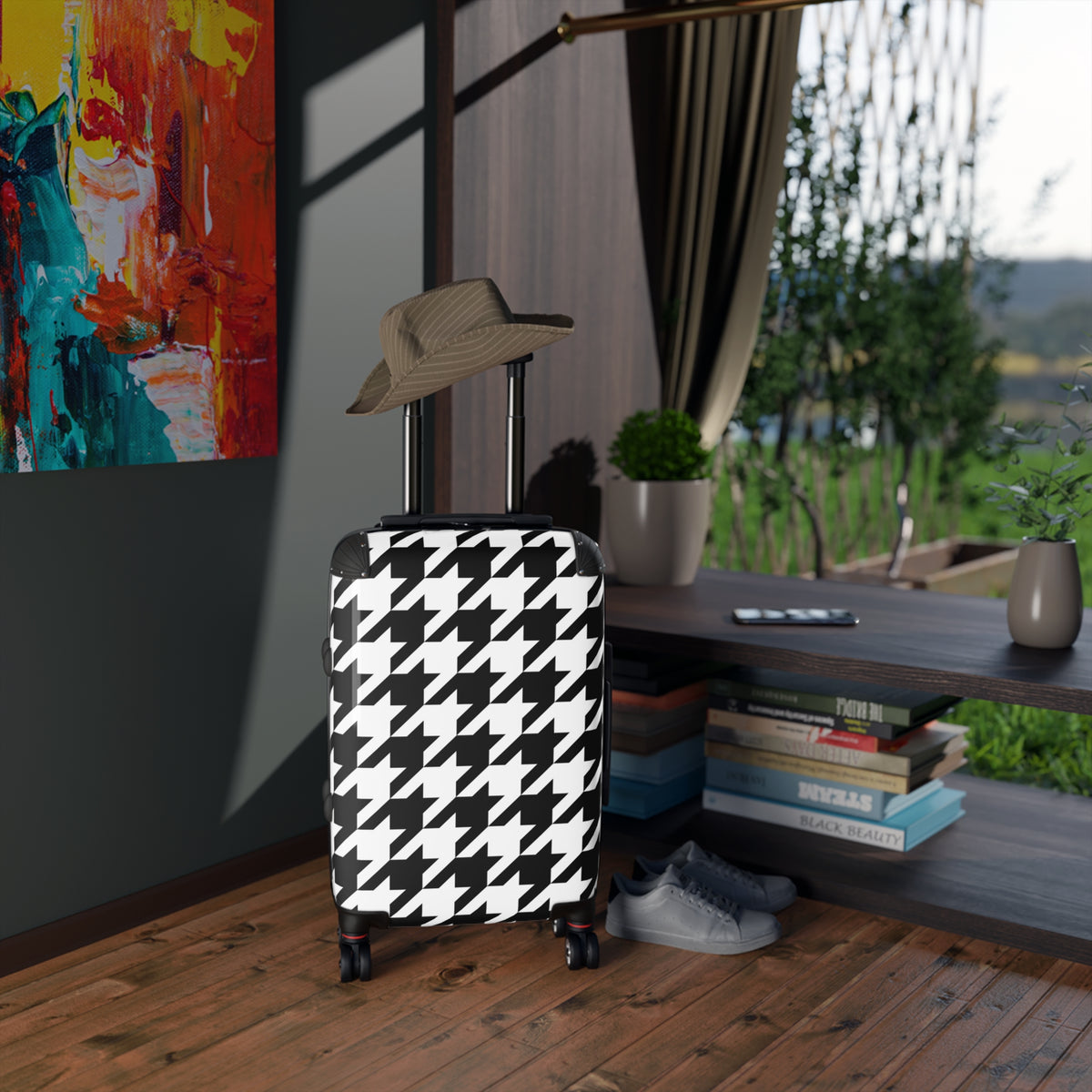 Black White Houndstooth Suitcase | Carry-On LuggageThe Luxury Travel Collection