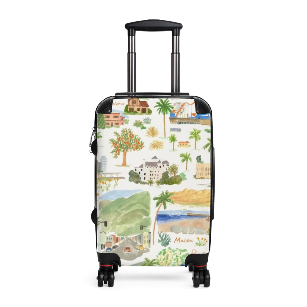 Malibu Watercolor Travel Suitcase – Coastal Map Pattern Carry-On