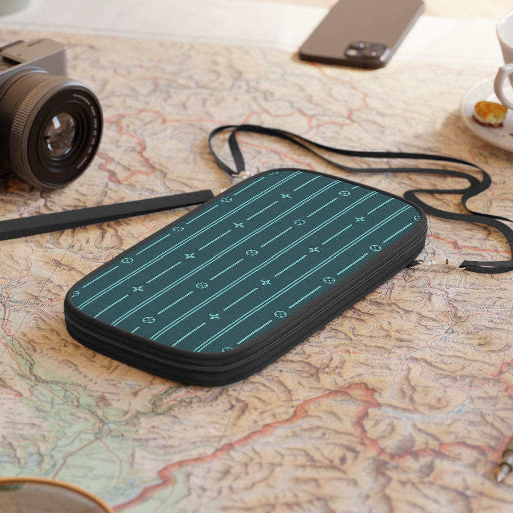 Teal Geo Stripe Passport Wallet — Travel Organizer for Documents & Cards