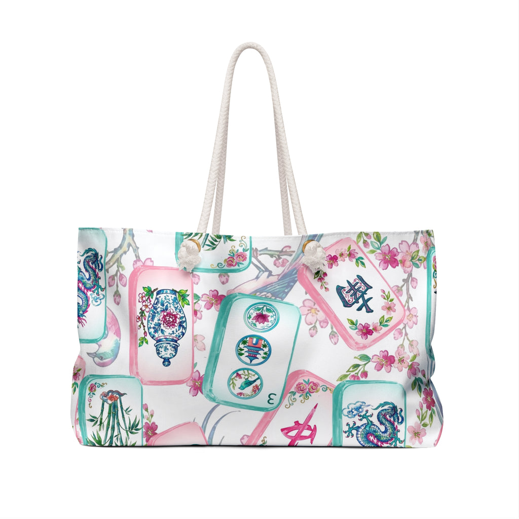 Mahjong Tiles Weekender Bag | Pastel Floral Mahjong Pattern Tote