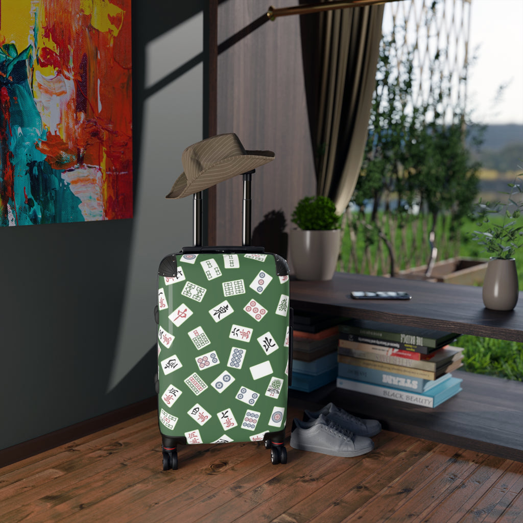 Mahjong Tiles Suitcase | Green Mahjong Pattern Luggage
