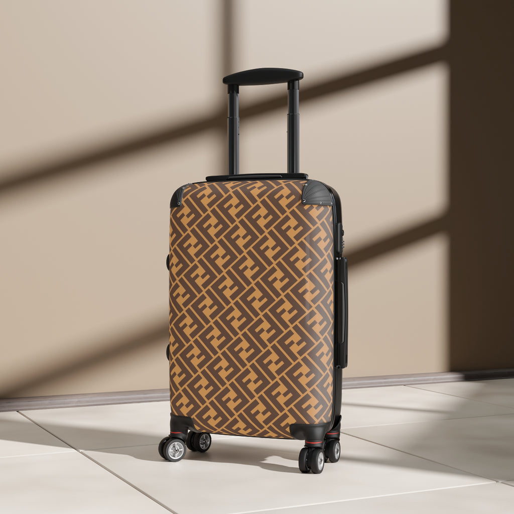 Monogram Repeat Pattern Suitcase | Brown Geometric Luggage