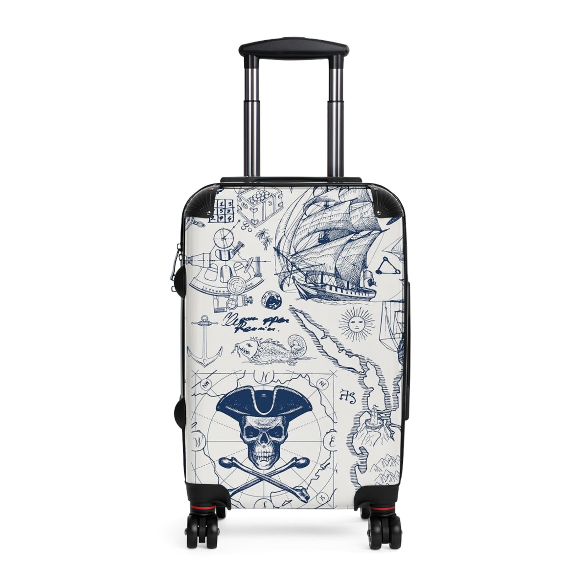 Nautical Pirate Skull Map Suitcase | Travel Luggage with Sailing Ship Print
