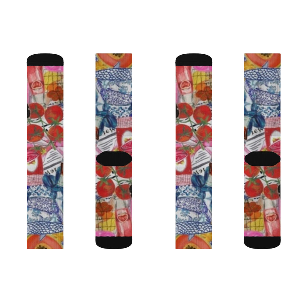 Abstract Collage Sublimation Socks — Colorful Artistic Crew Socks