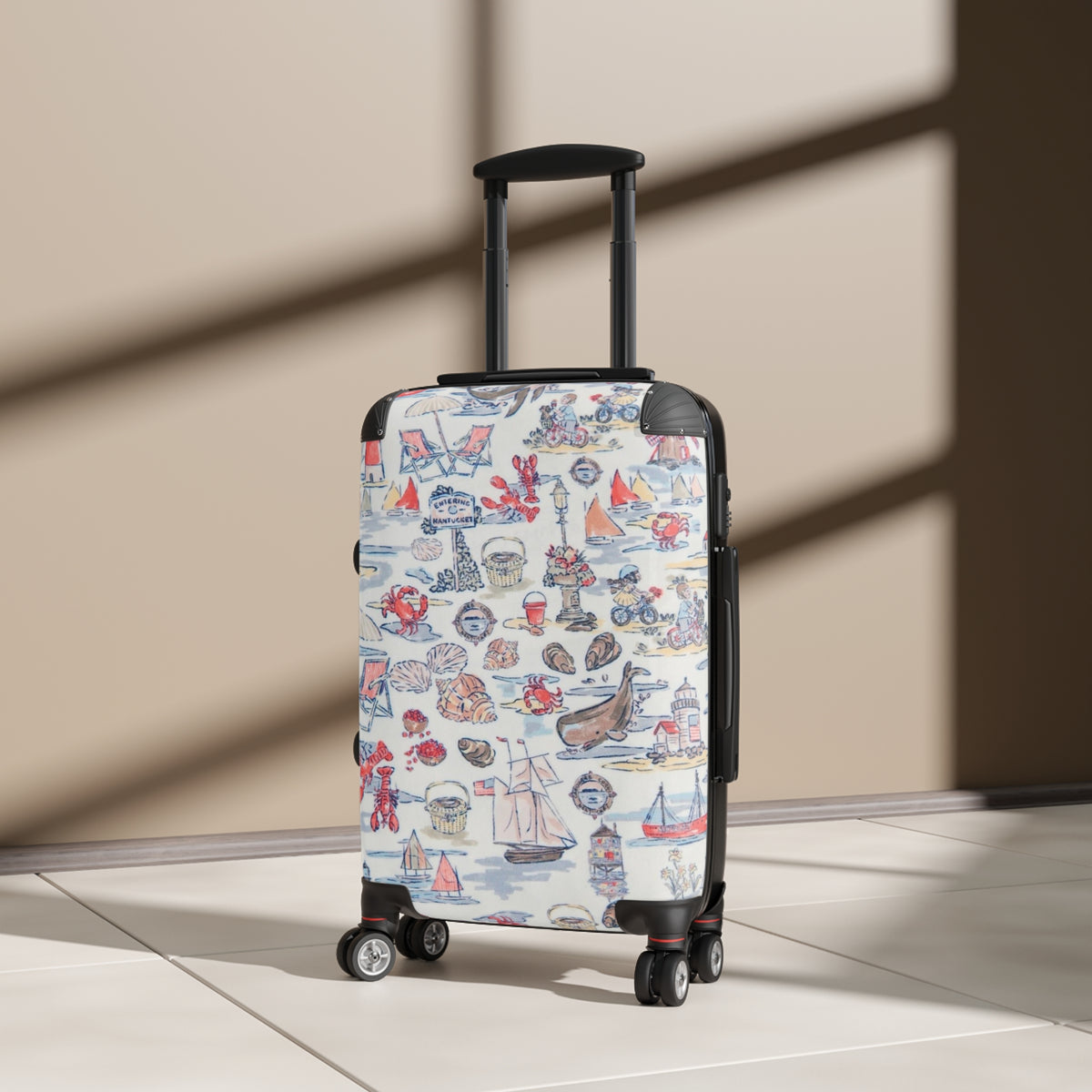 Nautical Coastal Travel Suitcase – Vintage Seaside Print Carry-On