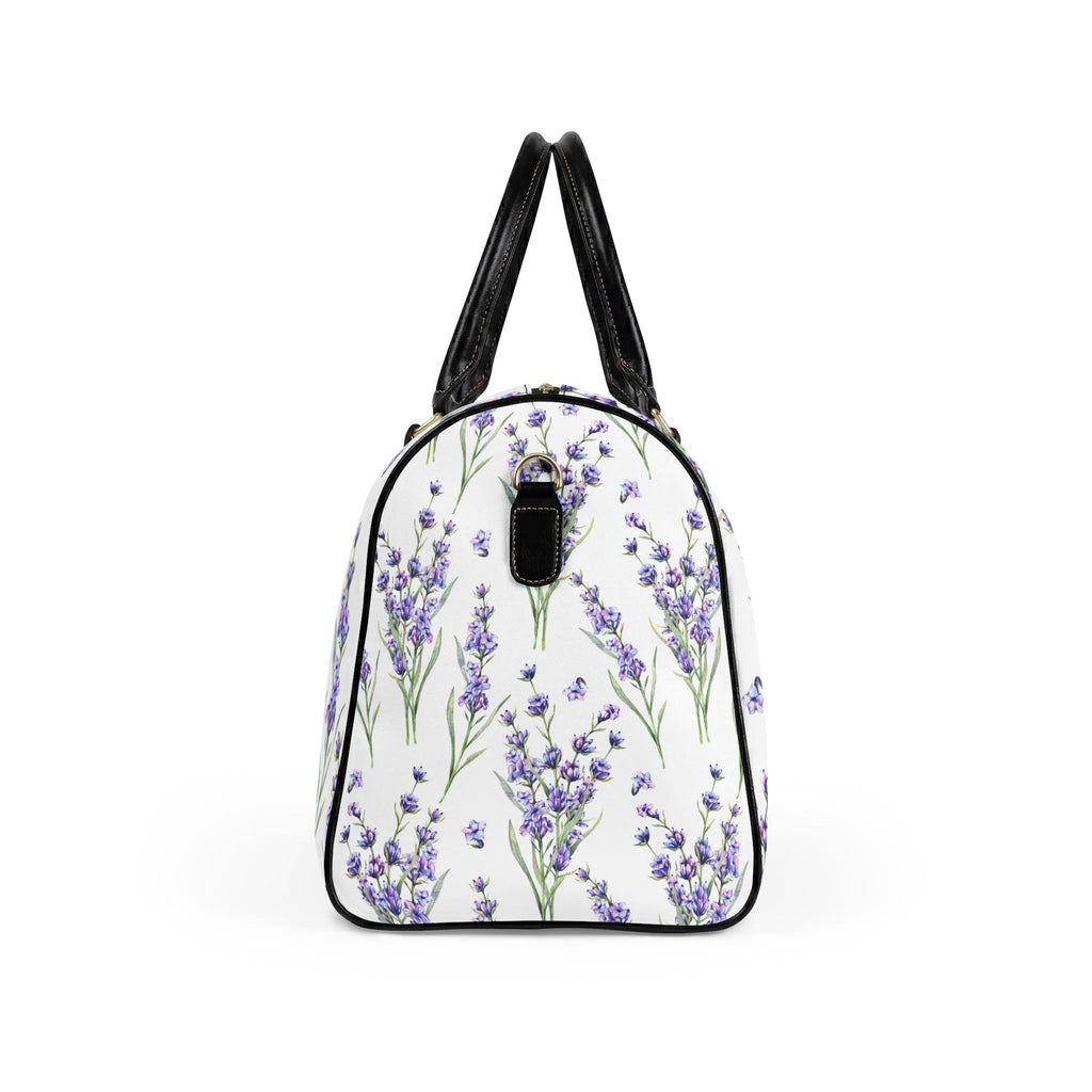 Lavender Bouquet Faux Leather Travel Bag | Floral Duffle, Botanical Print