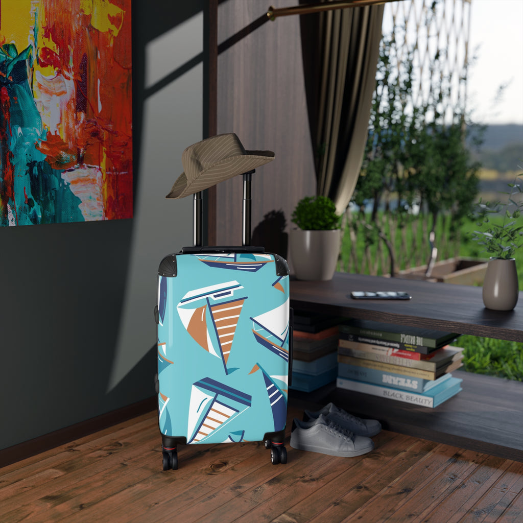 Sailboat Pattern Suitcase | Nautical Travel Luggage, Blue Boat Print