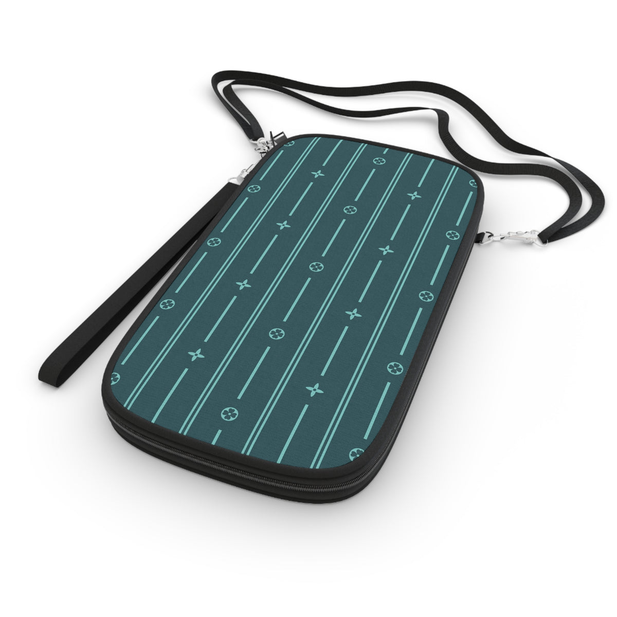 Teal Geo Stripe Passport Wallet — Travel Organizer for Documents & Cards