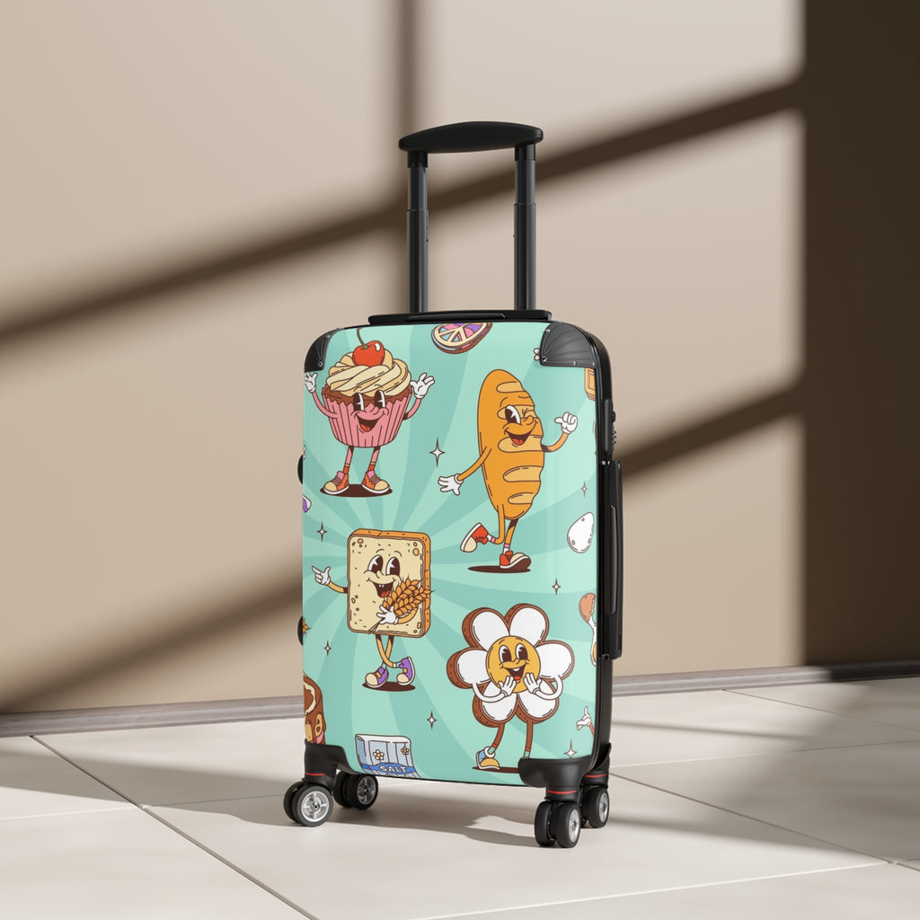Retro Cartoon Snacks Suitcase - Cute Food Pattern Carry-On Luggage