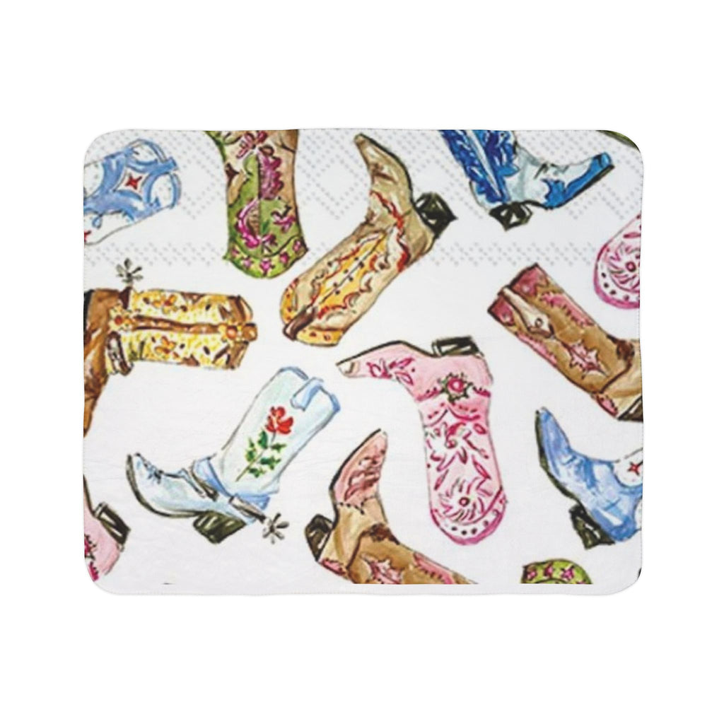Watercolor Cowboy Boots Fleece Sherpa Blanket | Western Boot Pattern
