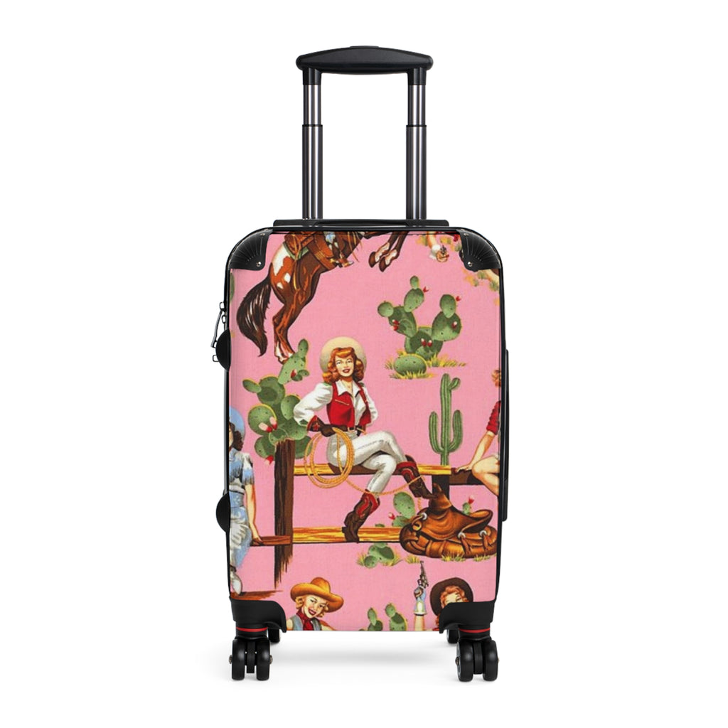 Cowgirl Pattern Suitcase | Pink Western Cactus Travel Luggage