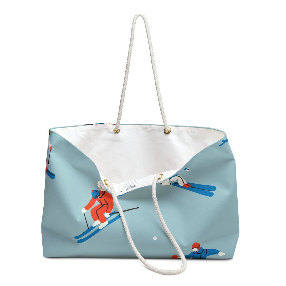 Retro Skiers Pattern Weekender Bag | Blue Snow Sports Travel Tote