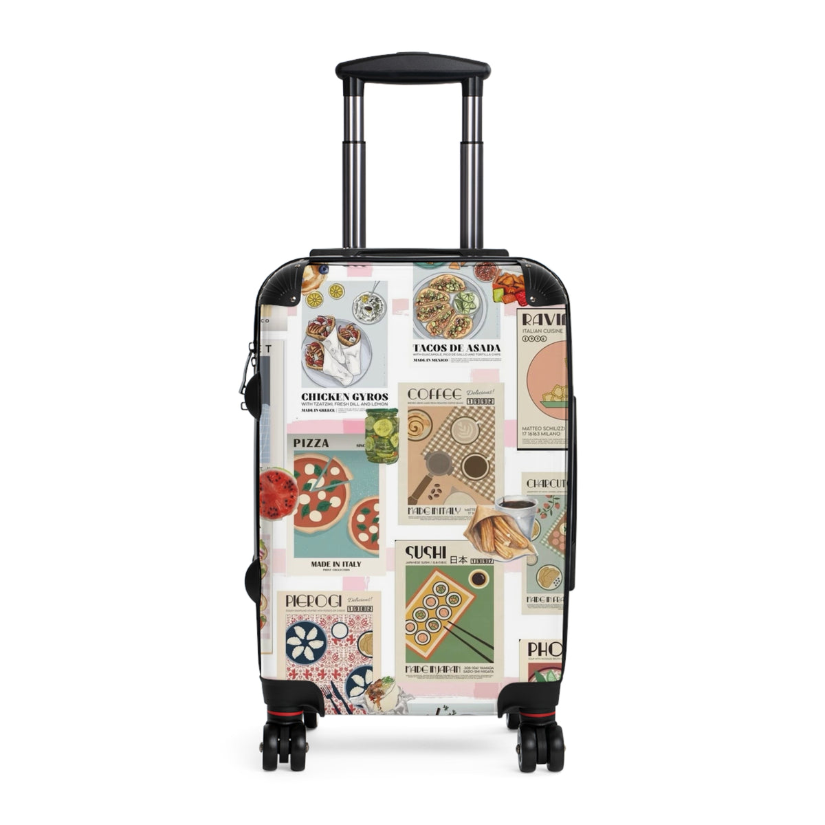 Travel Suitcase with Vintage Food Collage Print – Retro Cuisine Carry-On Luggage