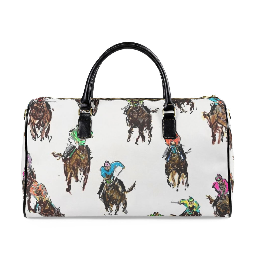 Watercolor Horse Racing Faux Leather Travel Bag | Equestrian Pattern Duffle