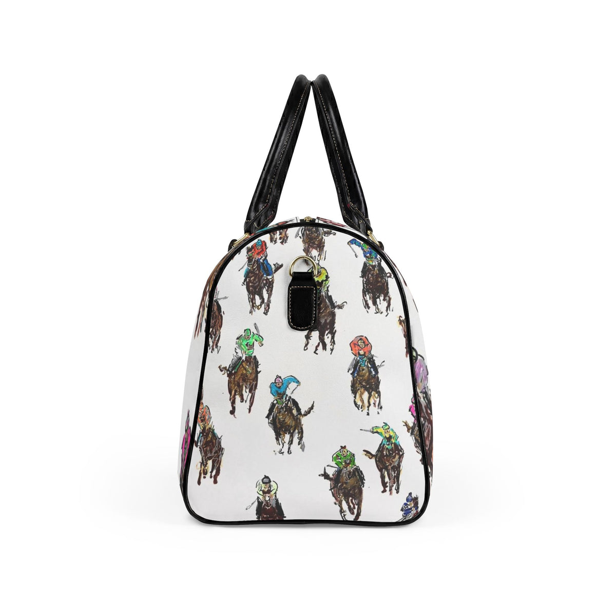 Watercolor Horse Racing Faux Leather Travel Bag | Equestrian Pattern Duffle