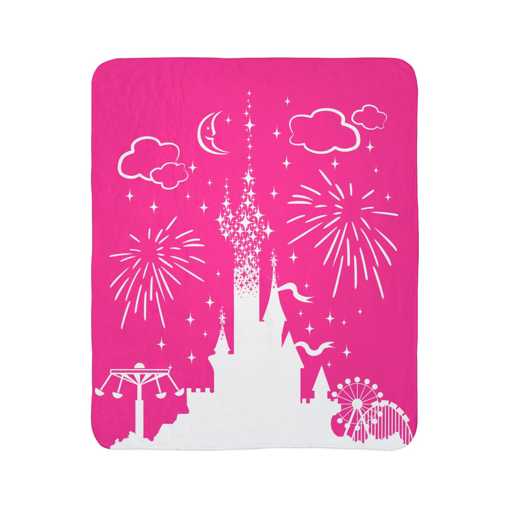 Pink Castle Fireworks Fleece Sherpa Blanket — Magical Theme Park Throw for Kids & Fans