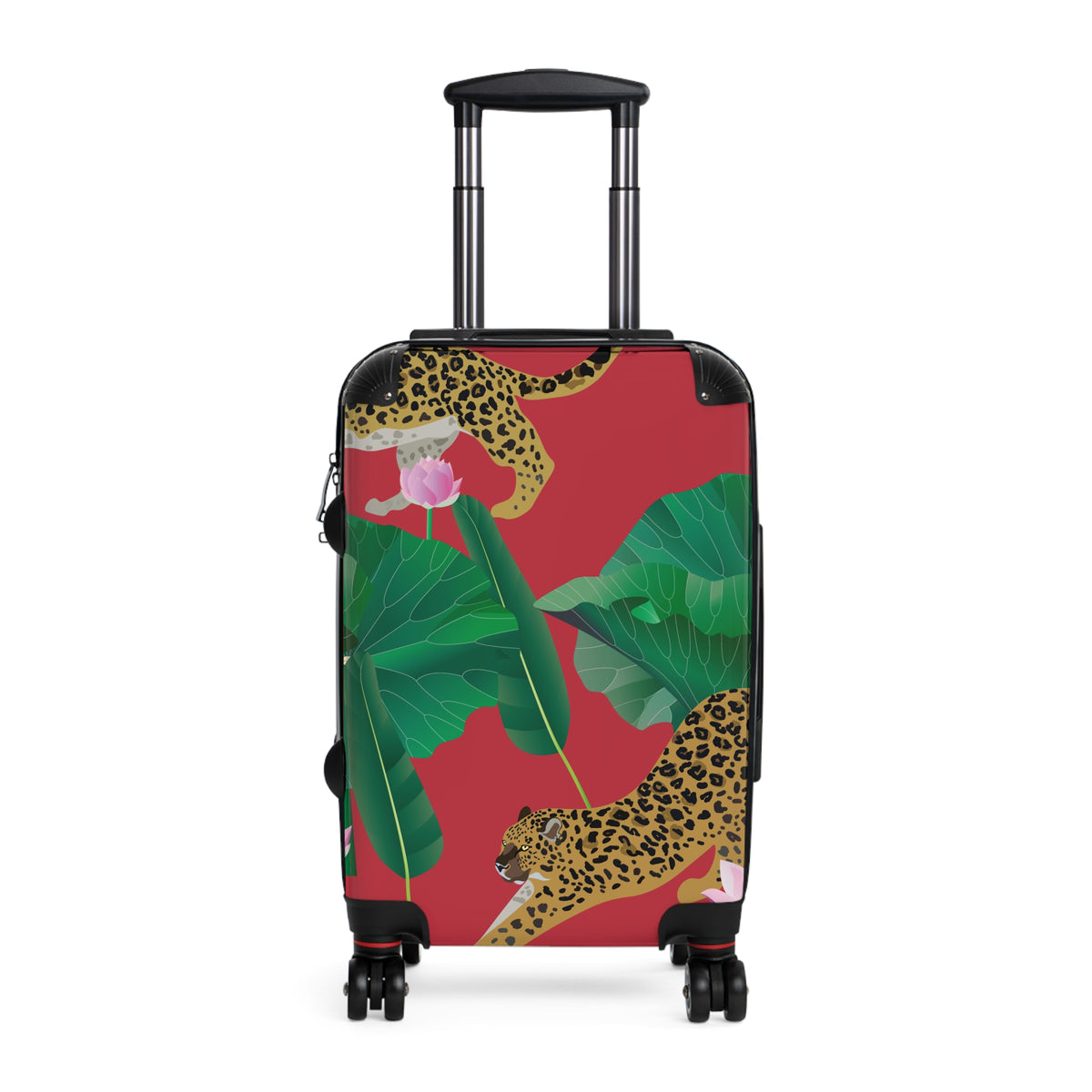 Tropical Leopard Print Suitcase | Red Palm Leaves Luggage