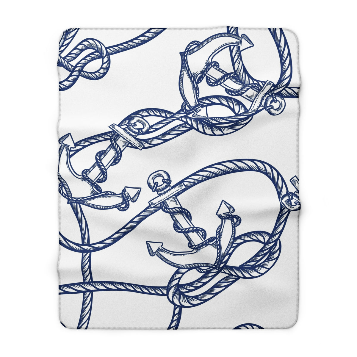 Nautical Rope Anchor Pattern Sherpa Blanket | Coastal Anchor Throw
