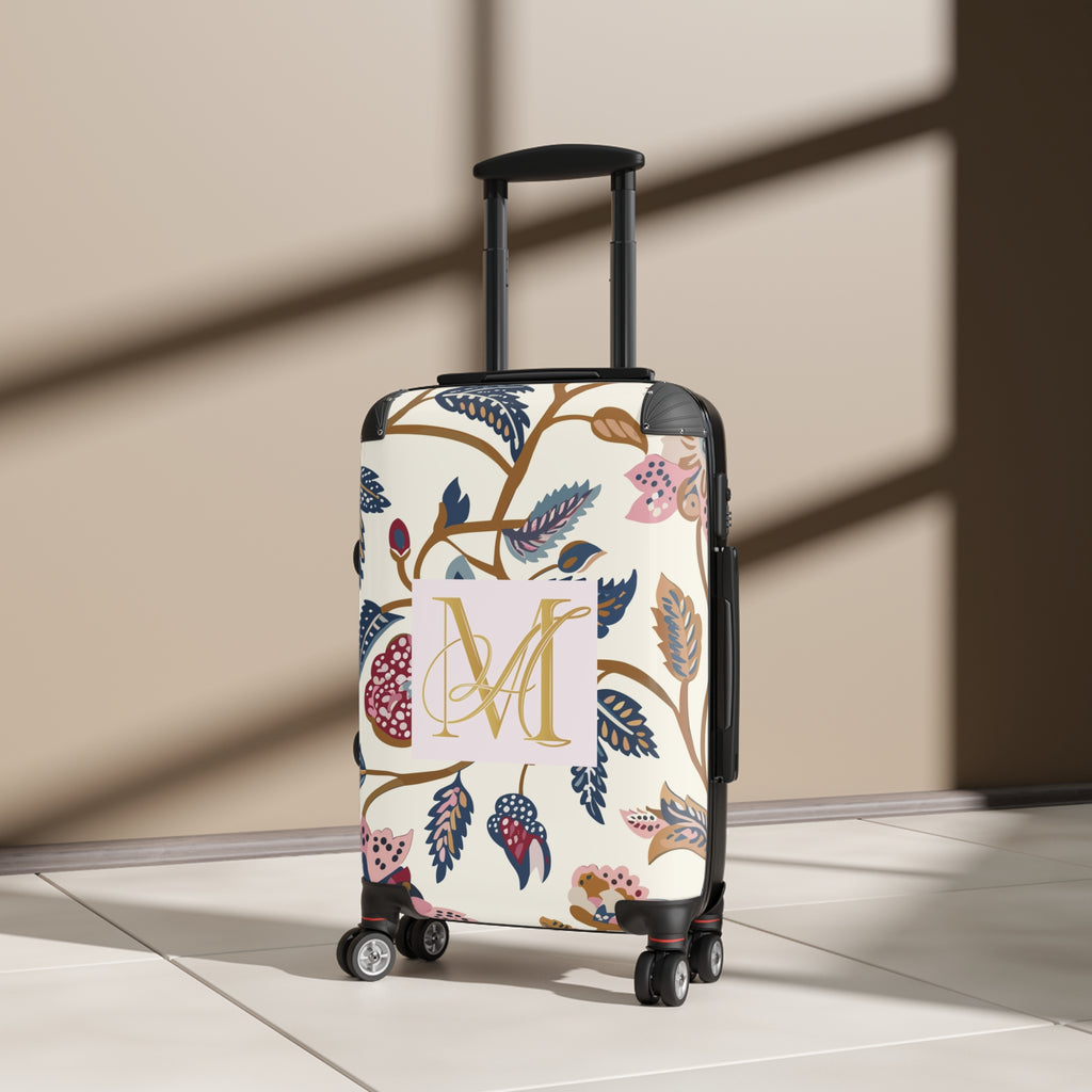 Monogram Floral Suitcase Cover – Personalized Initial M Luggage Protector