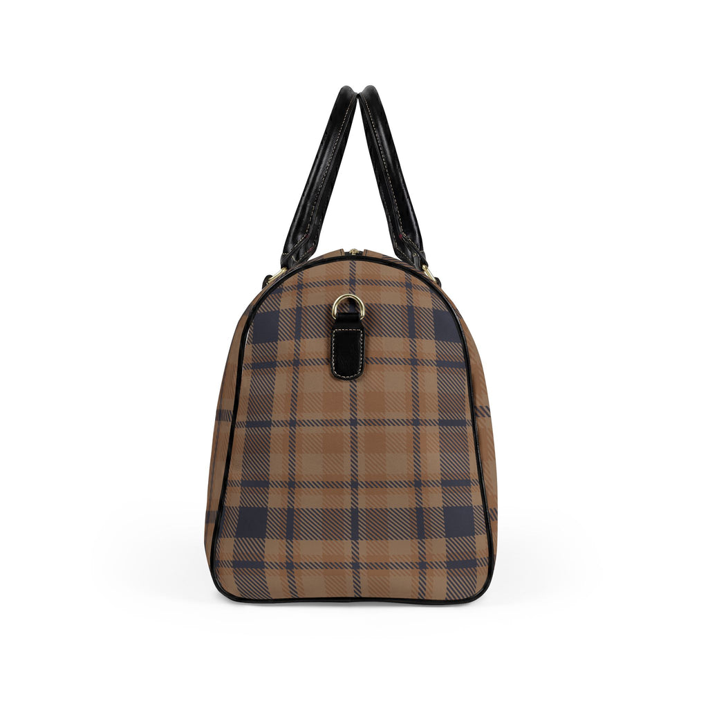 Brown Plaid Travel Bag | Faux Leather Weekender Bag