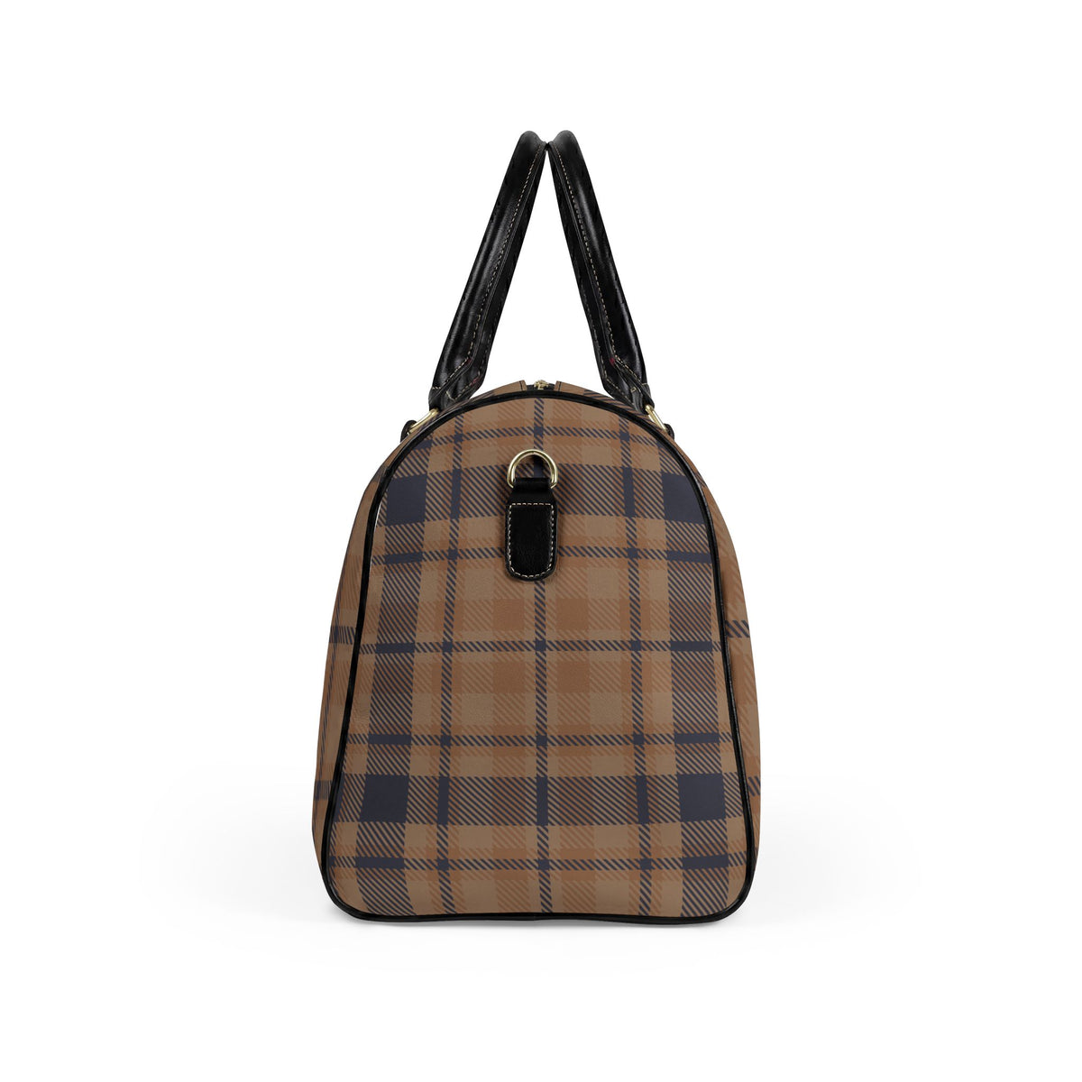 Brown Plaid Travel Bag | Faux Leather Weekender Bag