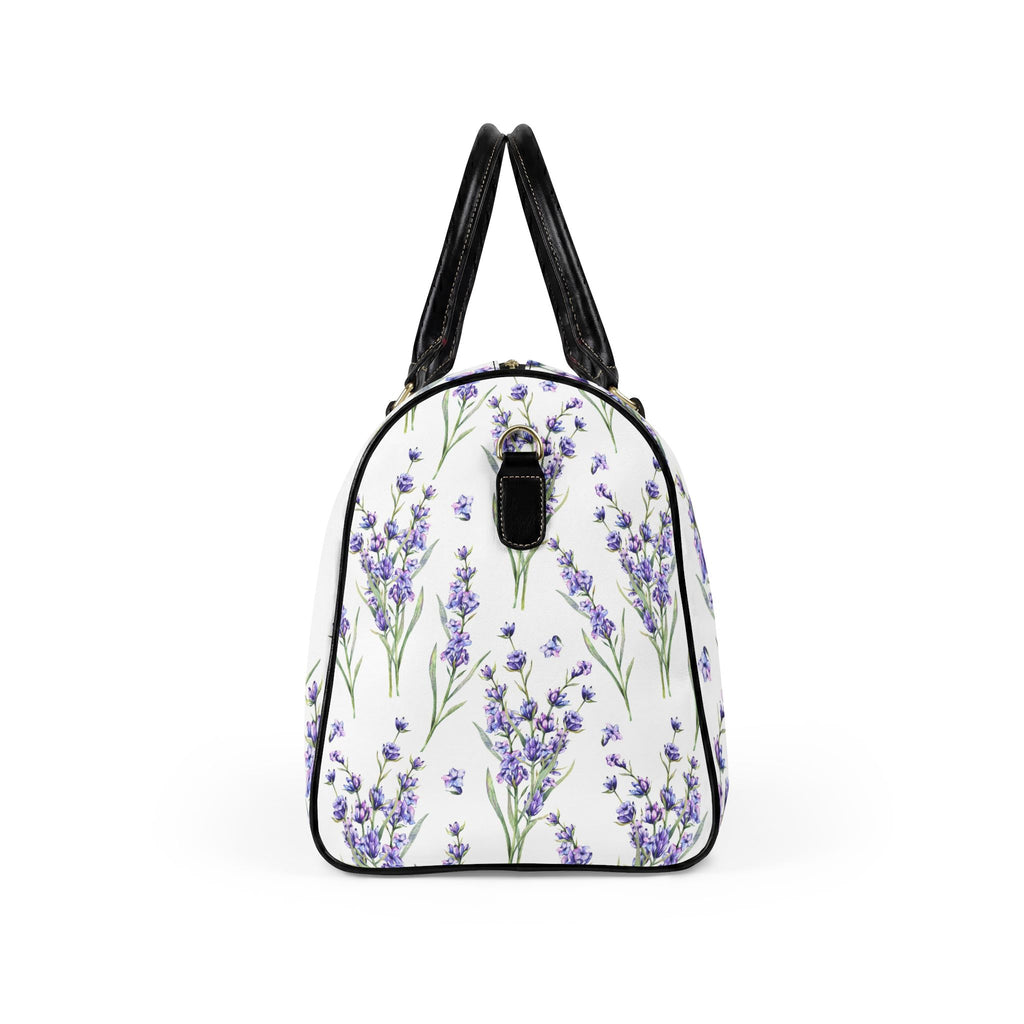 Lavender Bouquet Faux Leather Travel Bag | Floral Duffle, Botanical Print