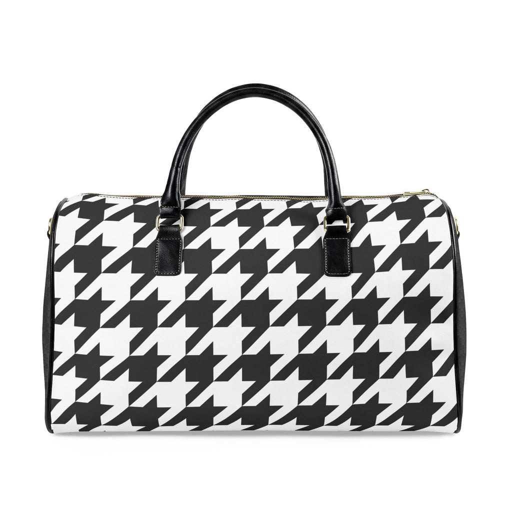 Black White Houndstooth Faux Leather Travel Bag | Duffle Bag