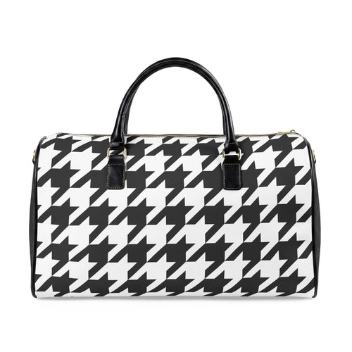 Black White Houndstooth Faux Leather Travel Bag | Duffle Bag