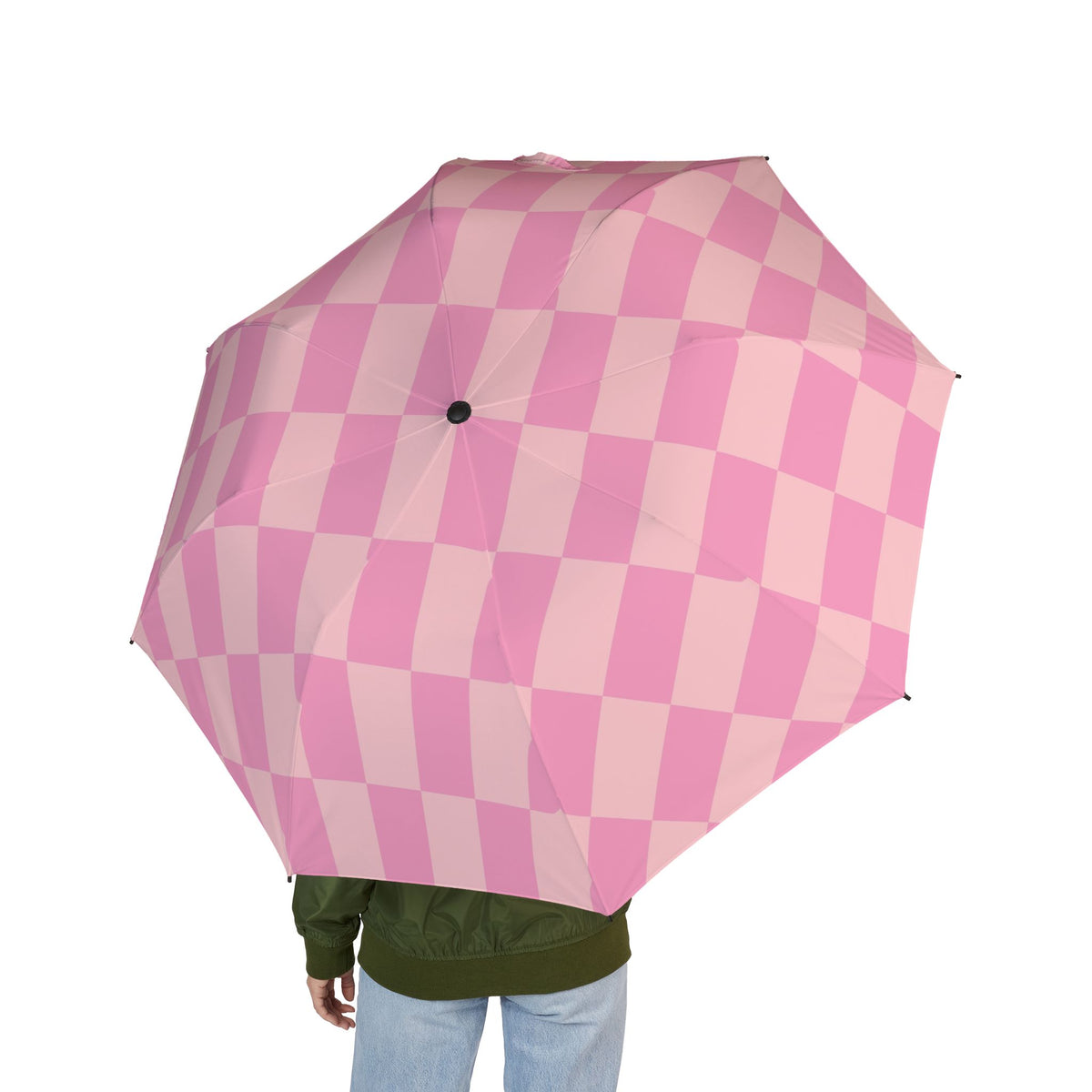 Pink Checkerboard Umbrella | Foldable Rain Umbrella