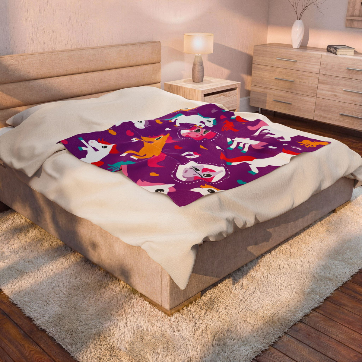 Unicorn Pony Velveteen Plush Blanket – Cute Magical Horse Throw for Kids