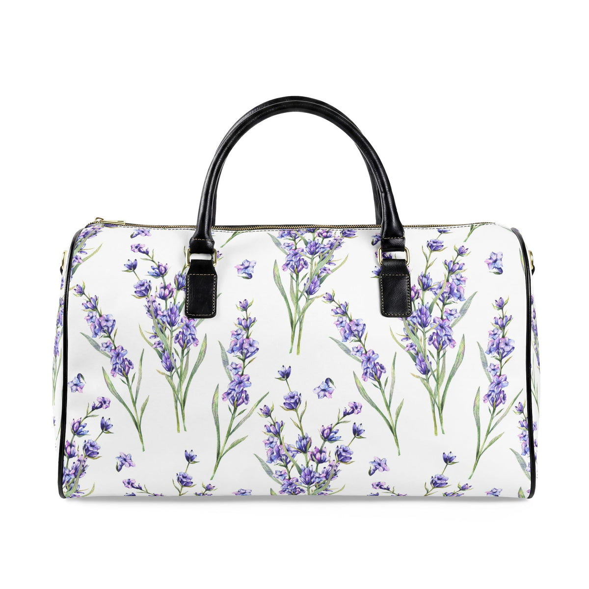 Lavender Bouquet Faux Leather Travel Bag | Floral Duffle, Botanical Print