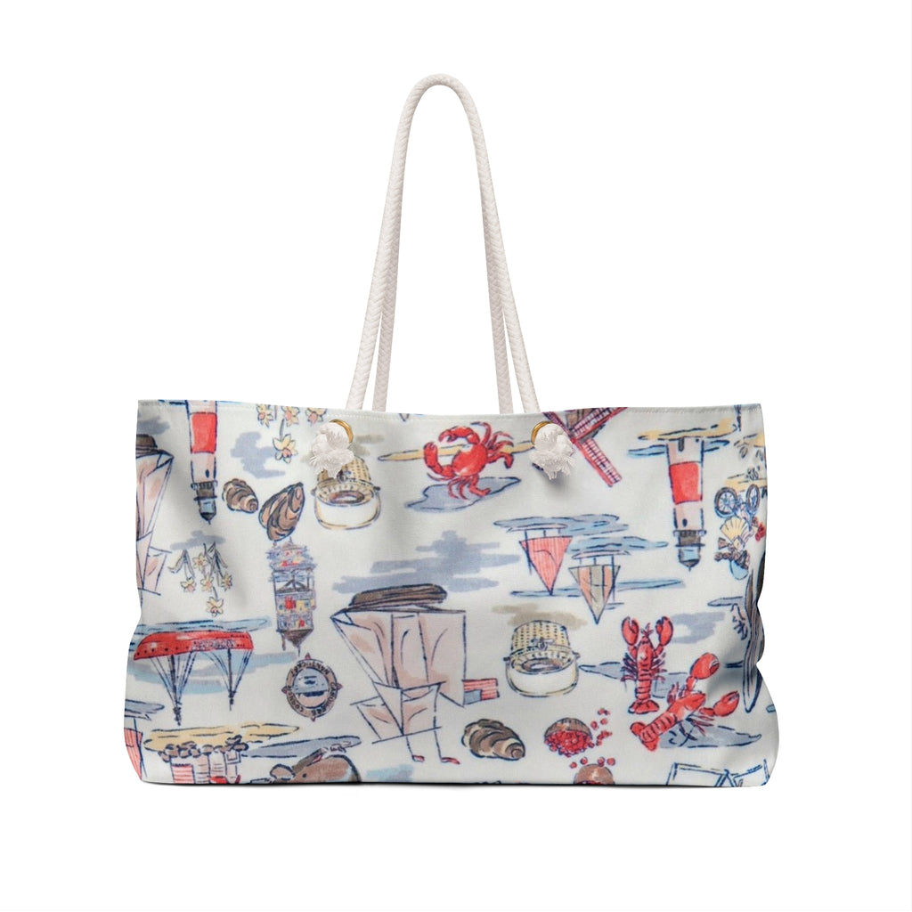Nautical Coastal Print Weekender Bag – Beachy Lighthouse & Sailboat Travel Tote