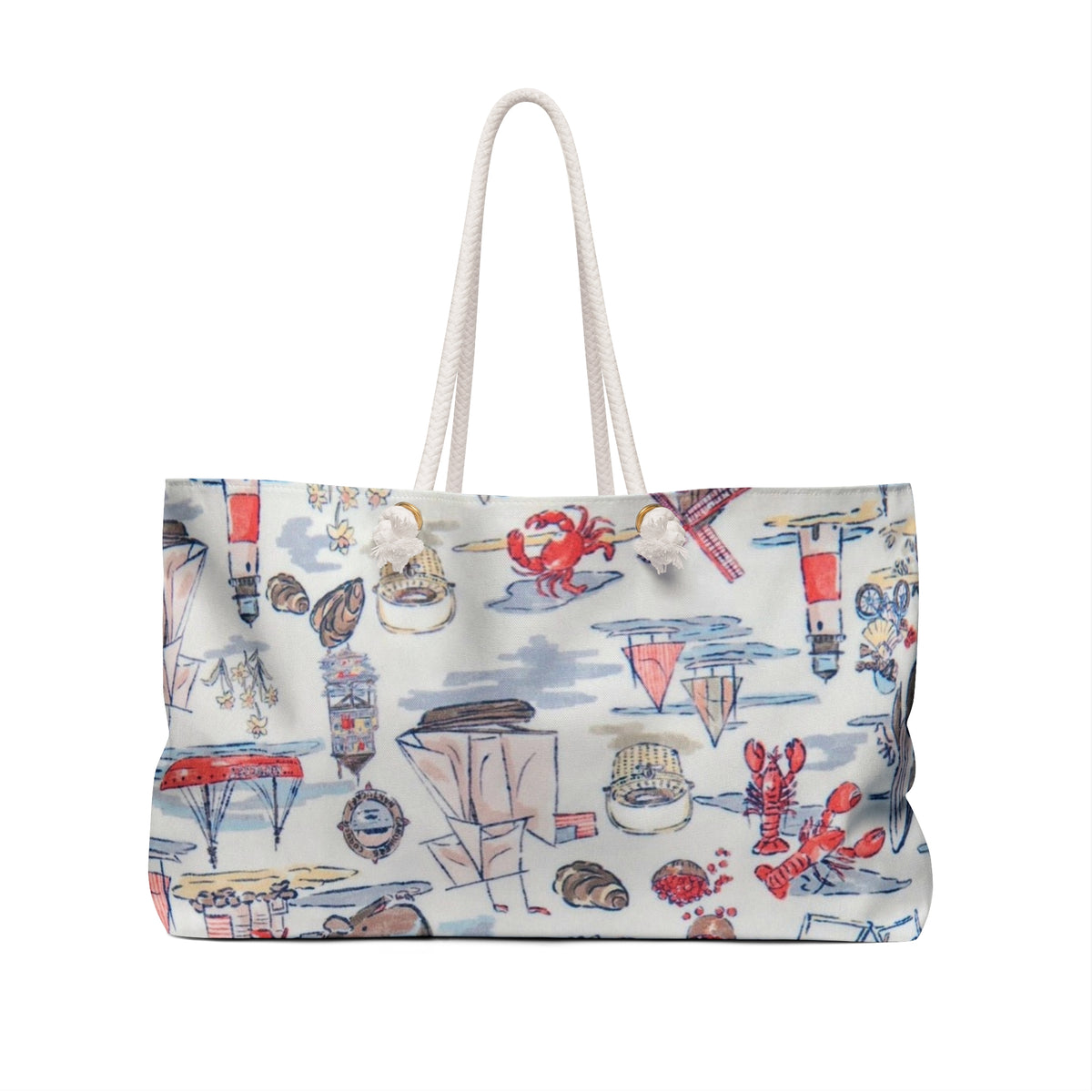 Nautical Coastal Print Weekender Bag – Beachy Lighthouse & Sailboat Travel Tote