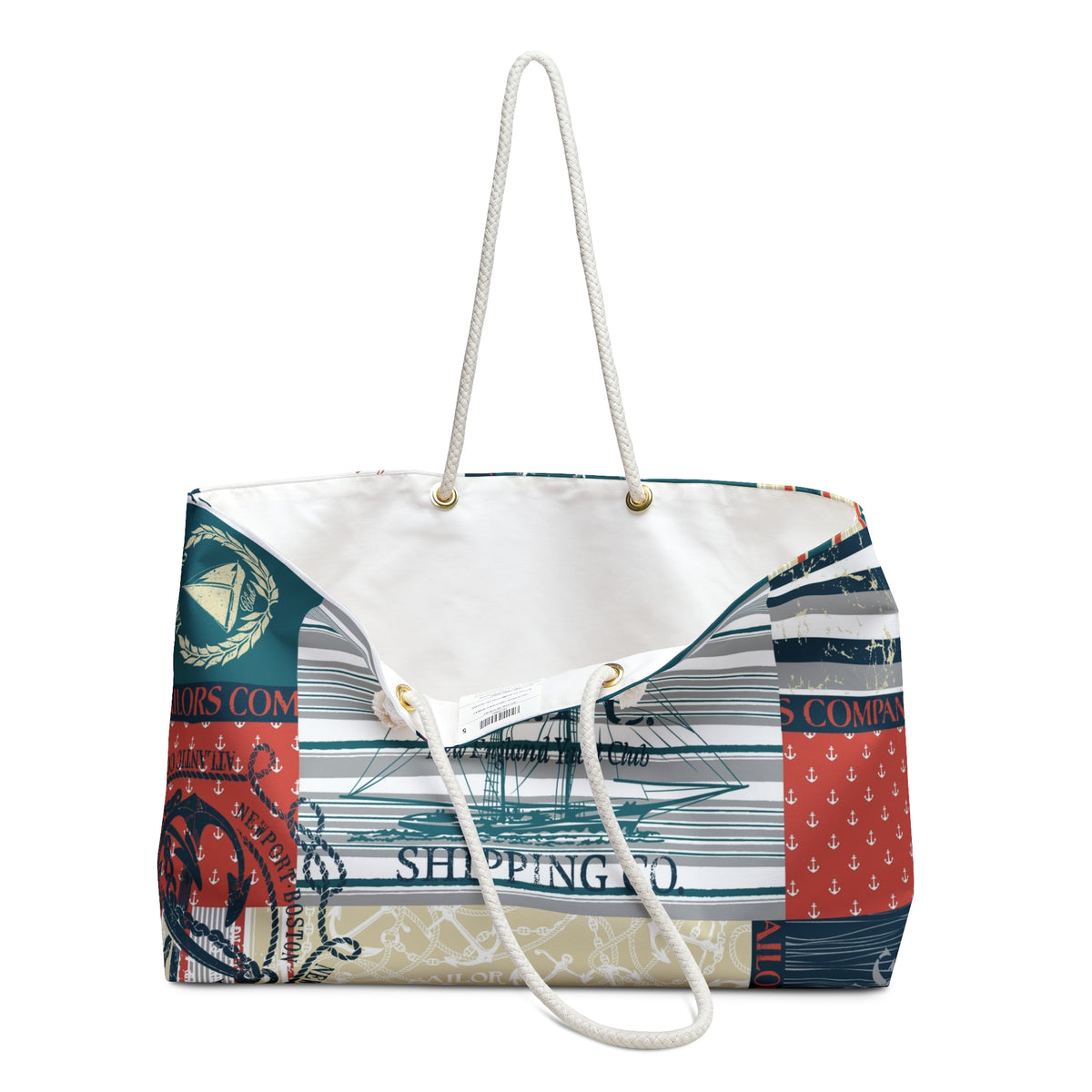 Nantucket Nautical Patchwork Weekender Bag | Coastal Travel Tote
