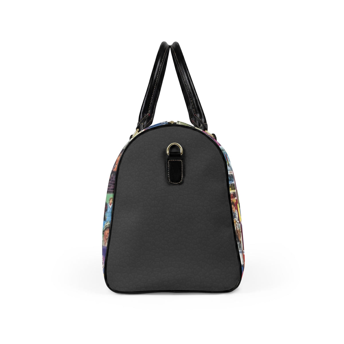 1980s Collage Faux Leather Travel Bag | Retro Pop Culture Duffle