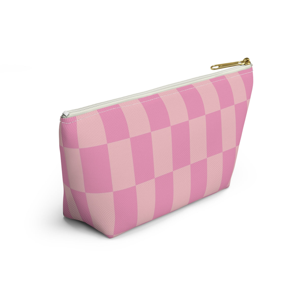 Pink Checker Accessory Pouch — T‑Bottom Makeup Bag