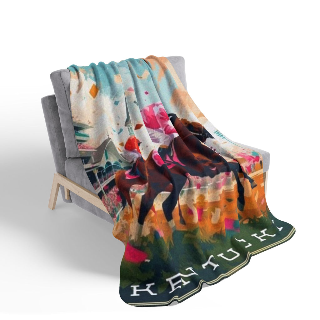 Kentucky Horse Racing Fleece Sherpa Blanket | Jockey Racetrack Design