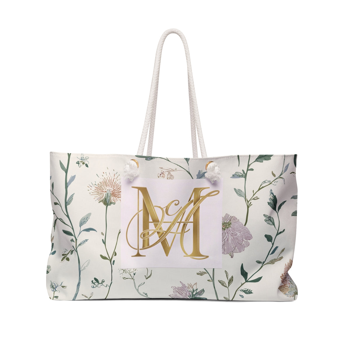 Monogram Floral Weekender Bag — Elegant Botanical Travel Tote