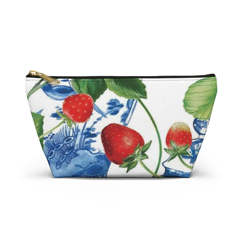 Strawberry Vintage Blue Porcelain Accessory Pouch
