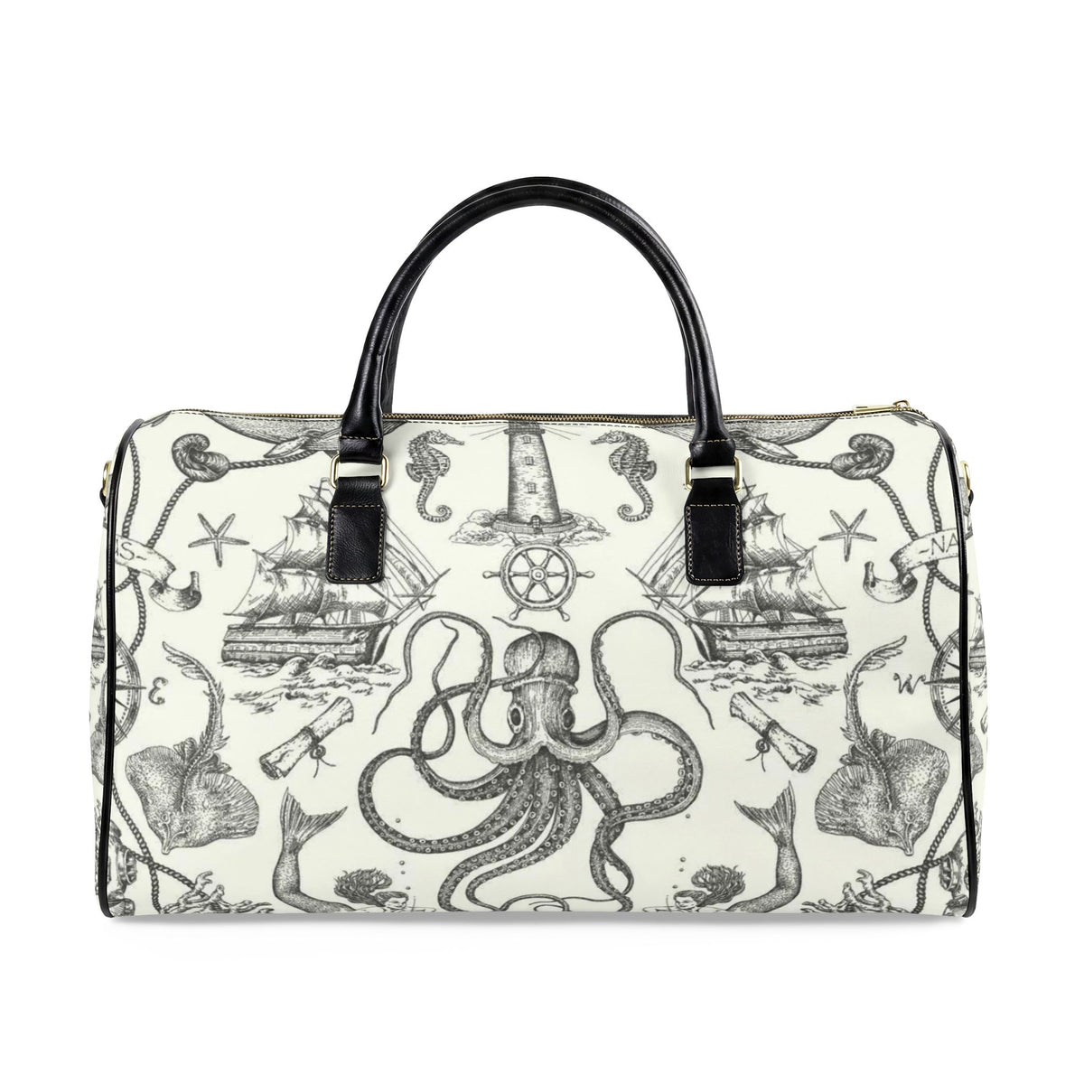 Vintage Nautical Octopus Travel Bag | Faux Leather Duffle