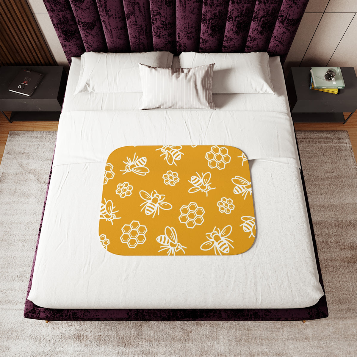 Honeybee Pattern Blanket | Bee Honeycomb Sherpa Throw