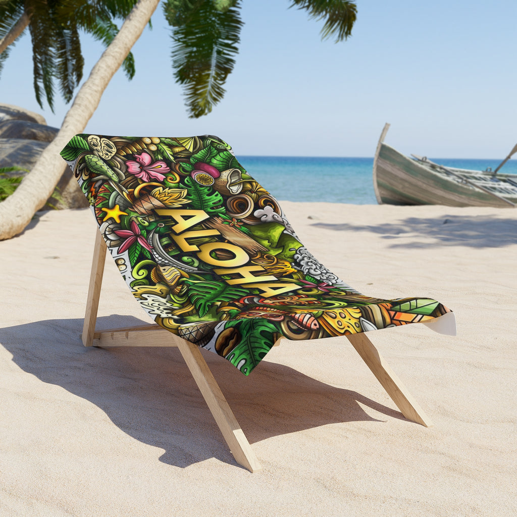 Aloha Tropical Beach Towel — Colorful Hawaiian Luau Design