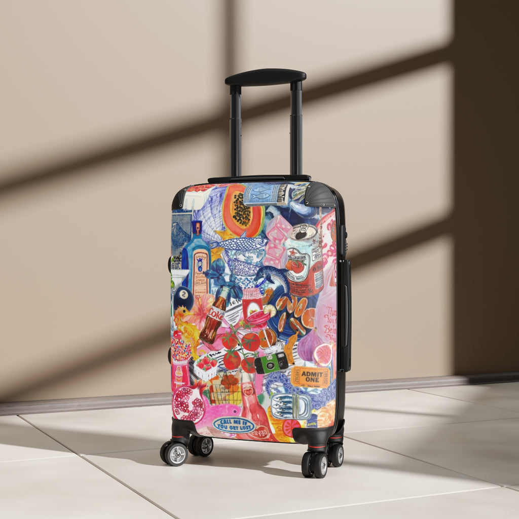 Colorful Collage Travel Sticker Suitcase | Luggage Cover, Retro Pop Art Pattern