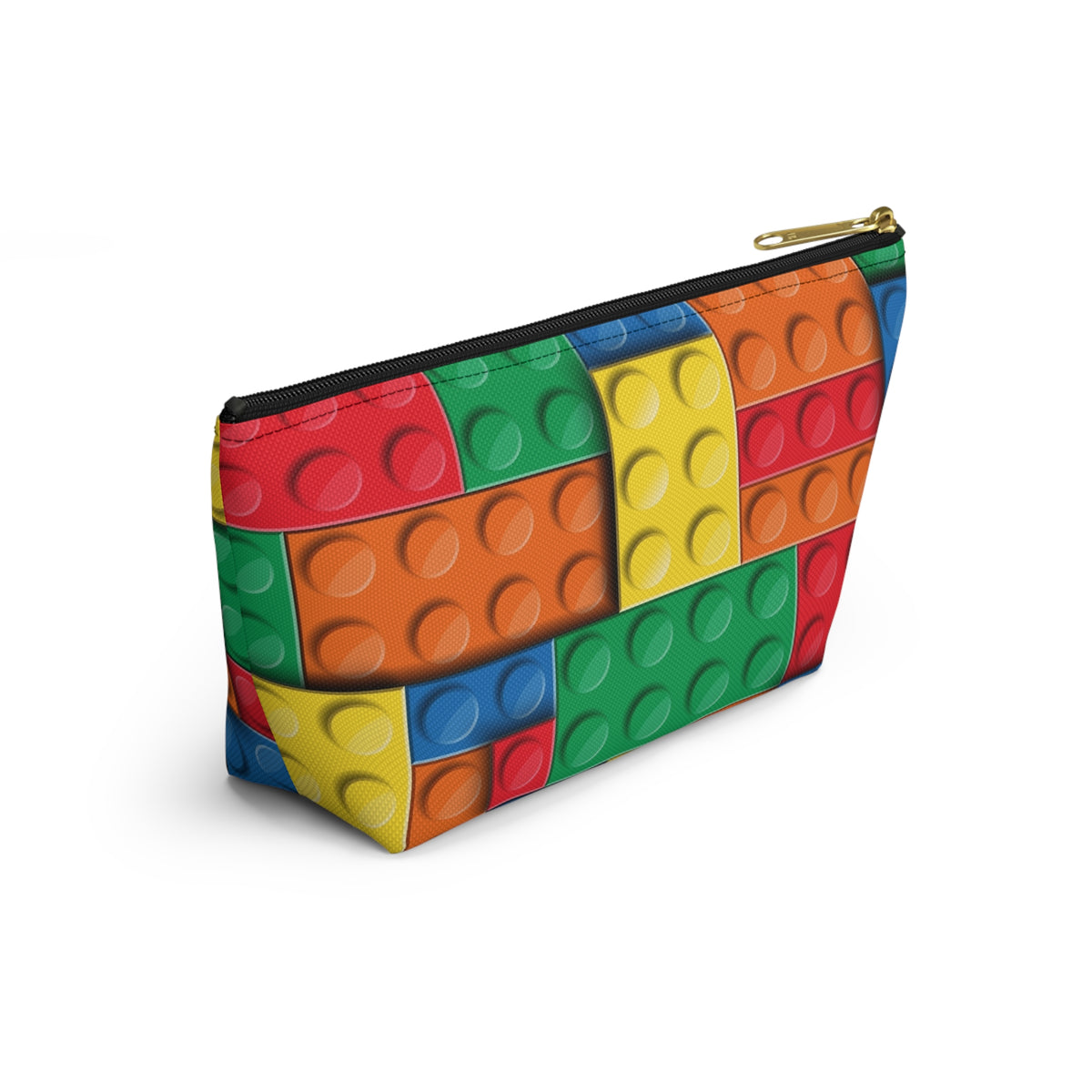 Colorful Building Block Accessory Pouch — Kids Toy Brick Print T-Bottom Makeup Bag
