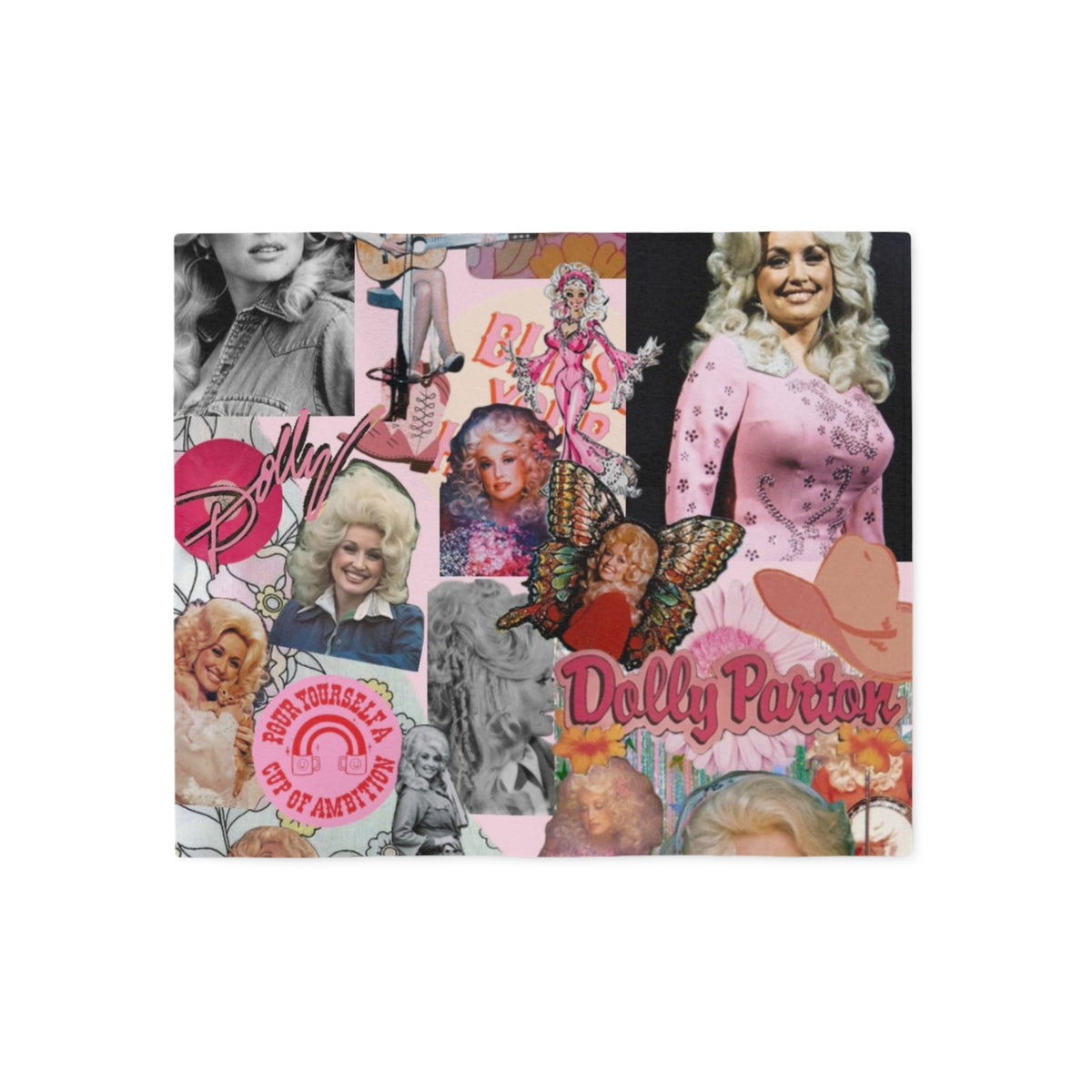 Dolly Parton Collage Sweatshirt Blanket — Retro Pink Country Music Throw