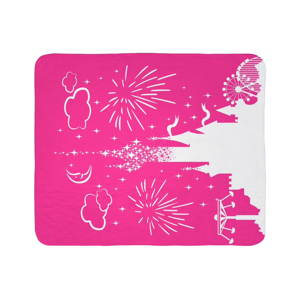 Pink Castle Fireworks Fleece Sherpa Blanket — Magical Theme Park Throw for Kids & Fans